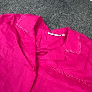 VTG Hot Pink Linen Blend Whipstitch Short Sleeve Button‎ Shirt Womens Size 6 NEW